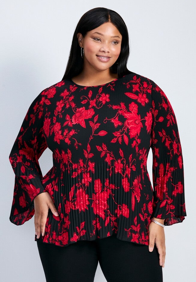 Jay Pleat Print Blouse, SCARLET BLOOM, hi-res image number 0