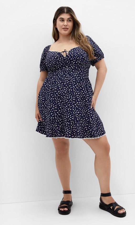 Sky Kiss Dress - navy print, BLUE, alternate image number null