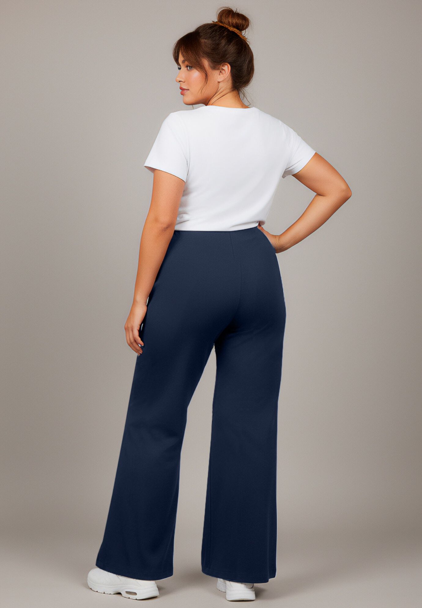 Ponte Wide Leg Pant, NAVY, on-hover image number 1