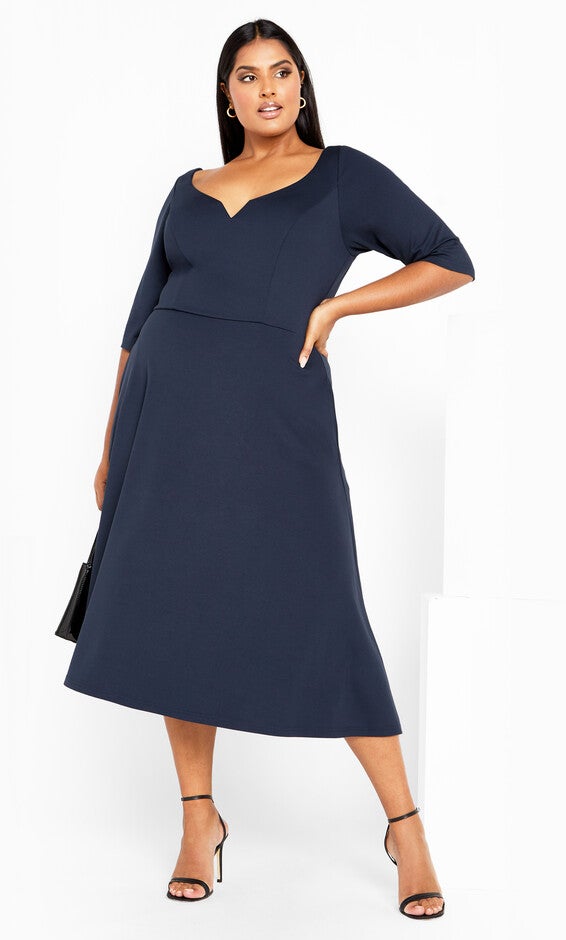 Cute Girl Elbow Sleeve Dress - navy, BLUE, hi-res image number null