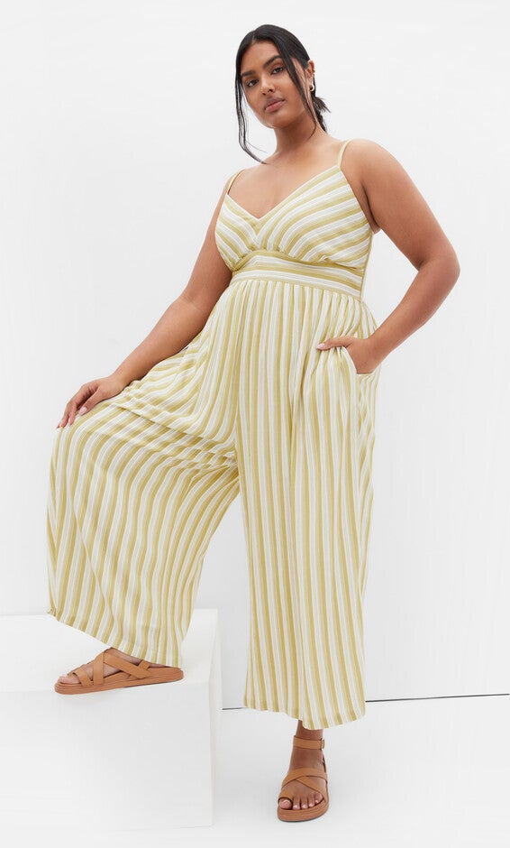 Lara Stripe Jumpsuit - khaki, YELLOW, hi-res image number null