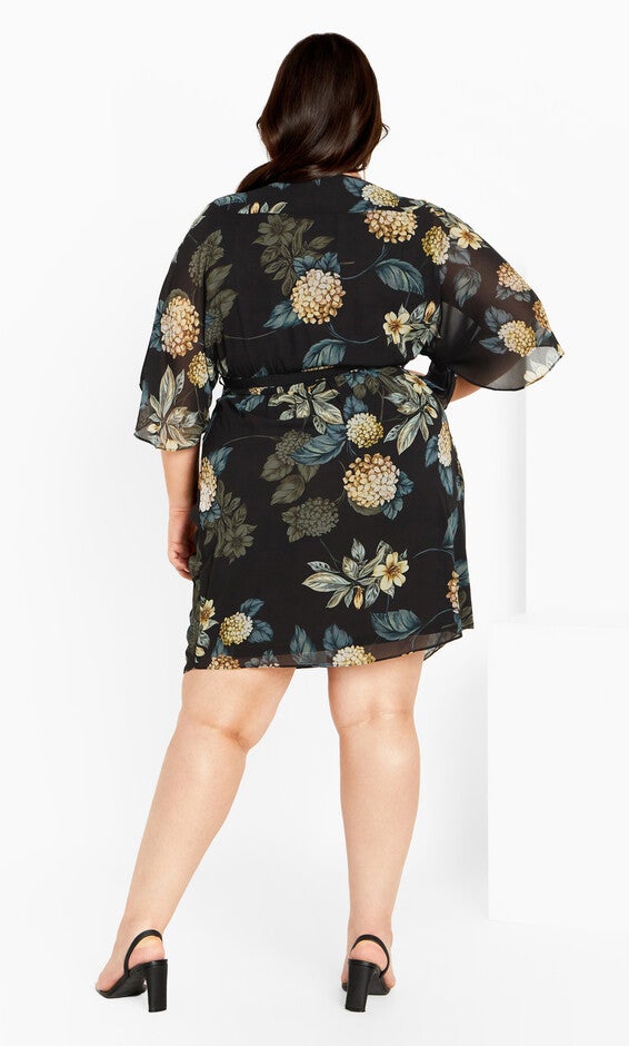 Wrap Golden Floral Dress - black, YELLOW, alternate image number null