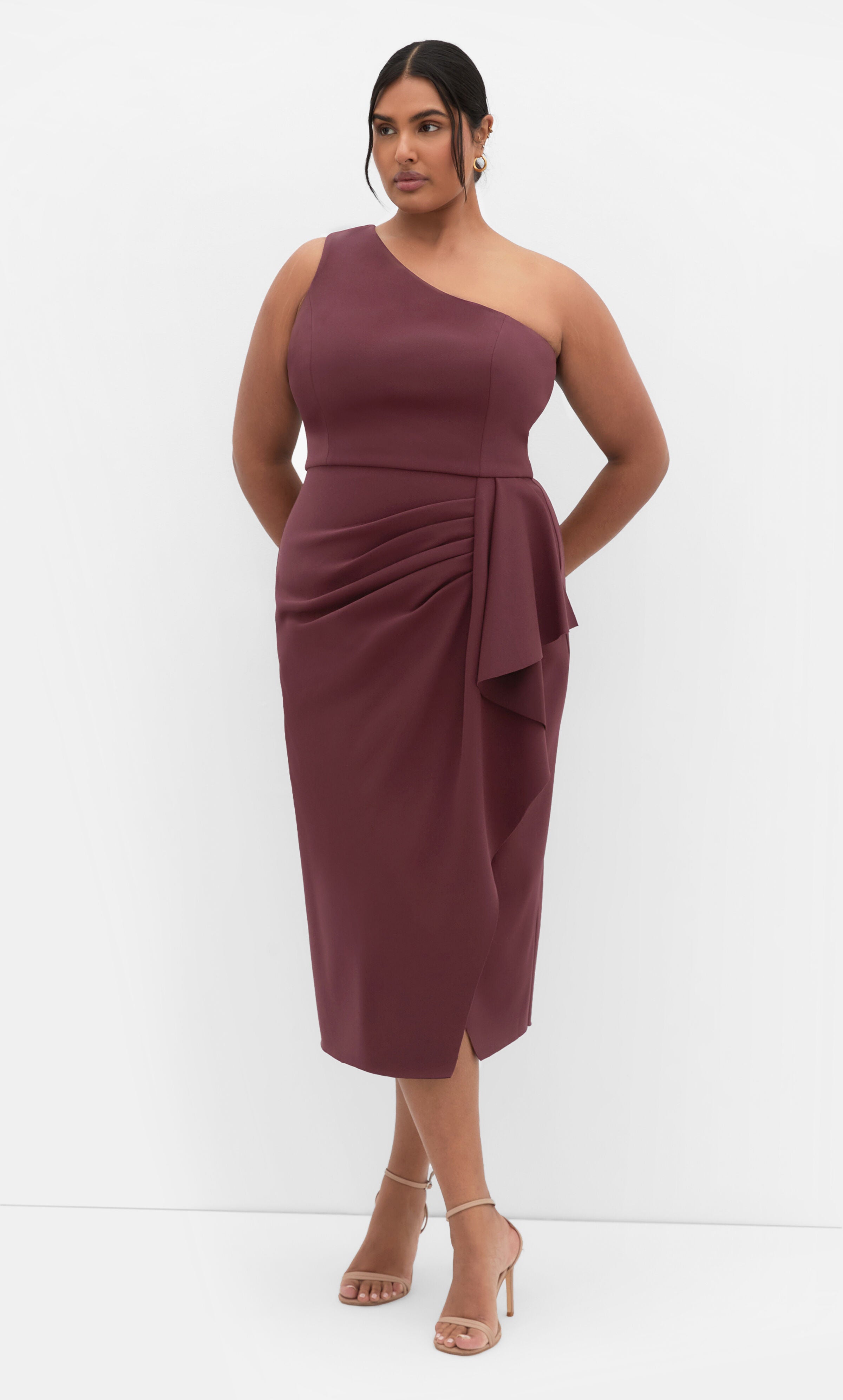 Priyanka One Shoulder Dress - choc cherry, RED, hi-res image number 0