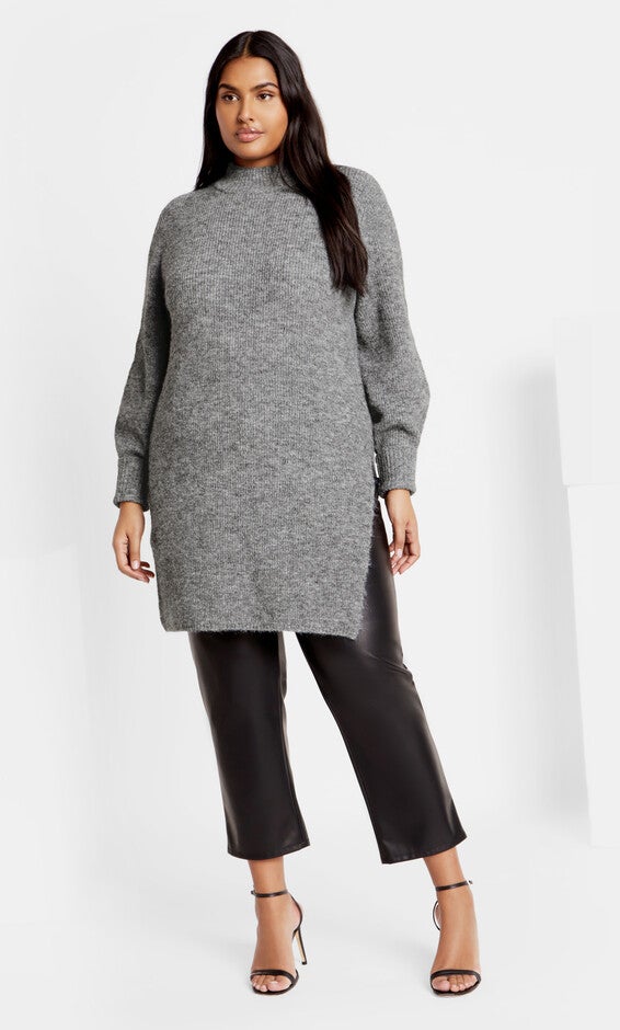 Longline Split Sweater - grey marle, GRAY, alternate image number null