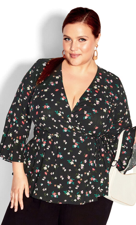 Holiday Print Top - black, BLACK, hi-res image number 0