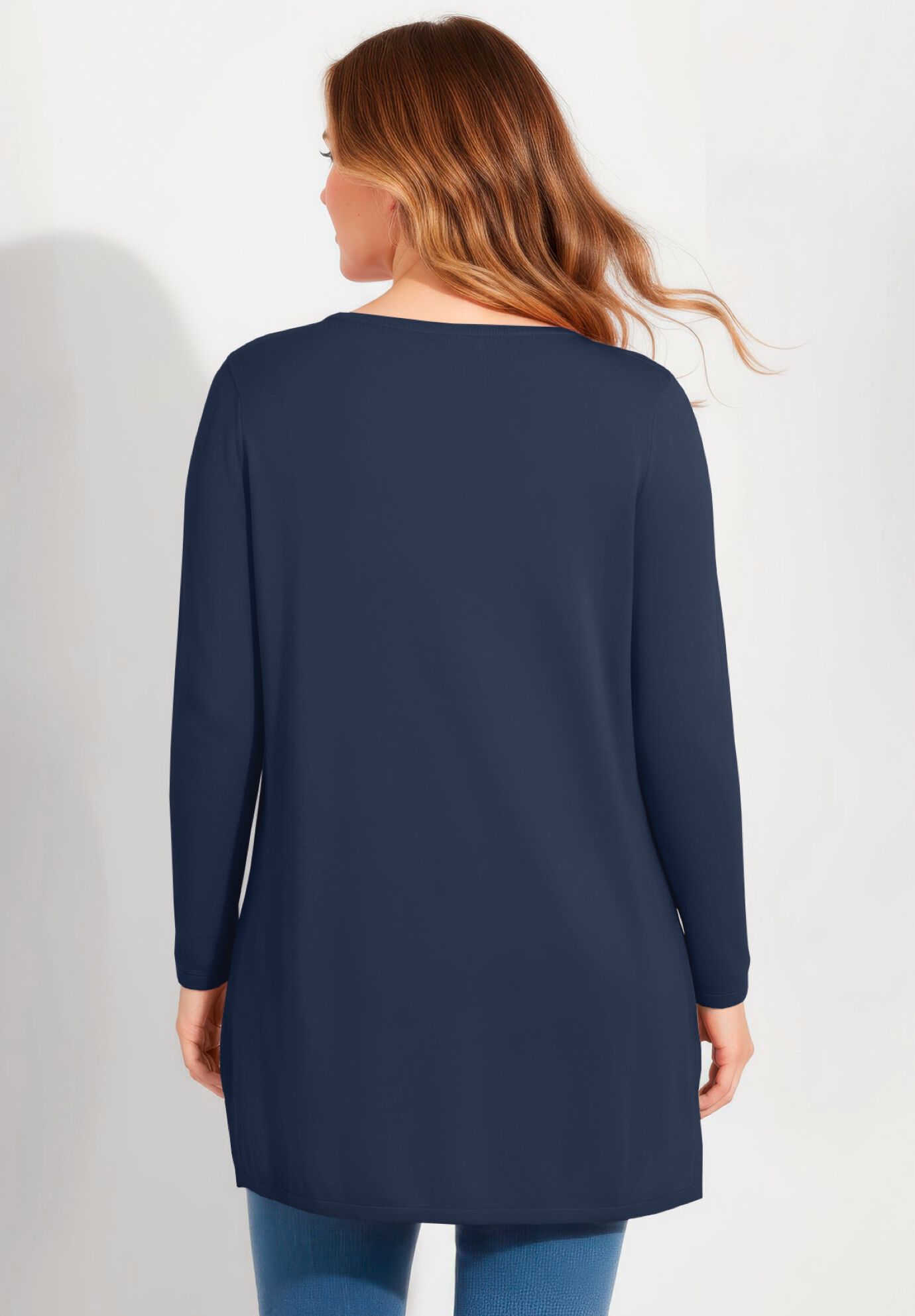 V-Neck Tunic Sweater, NAVY, on-hover image number 1