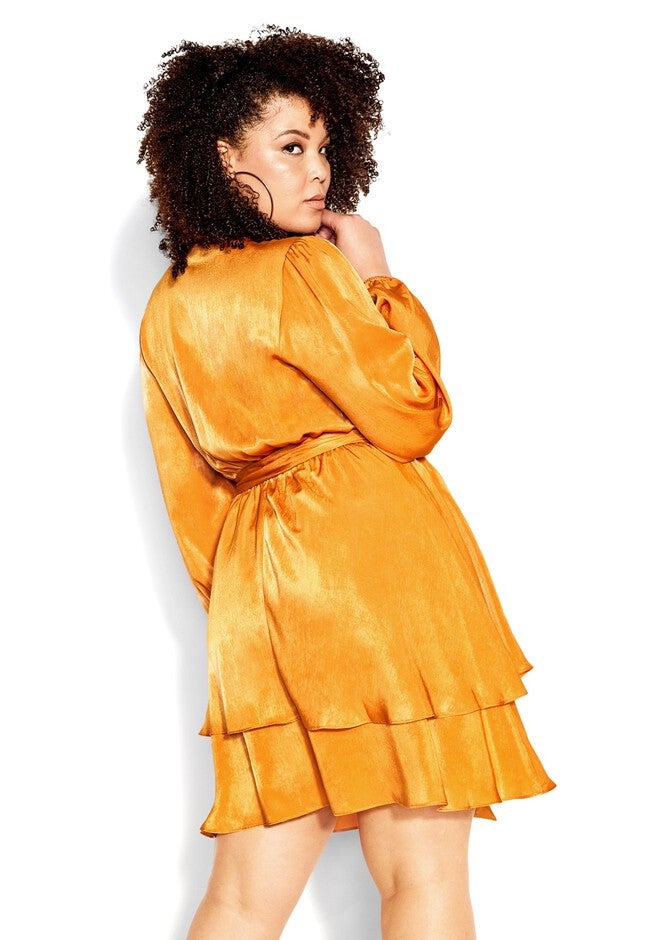 Twisted Ruffle Dress - honey, ORANGE, alternate image number 3