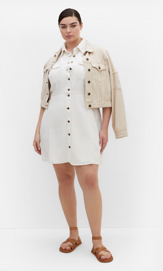 Liv Denim Dress - ivory denim, WHITE, alternate image number null