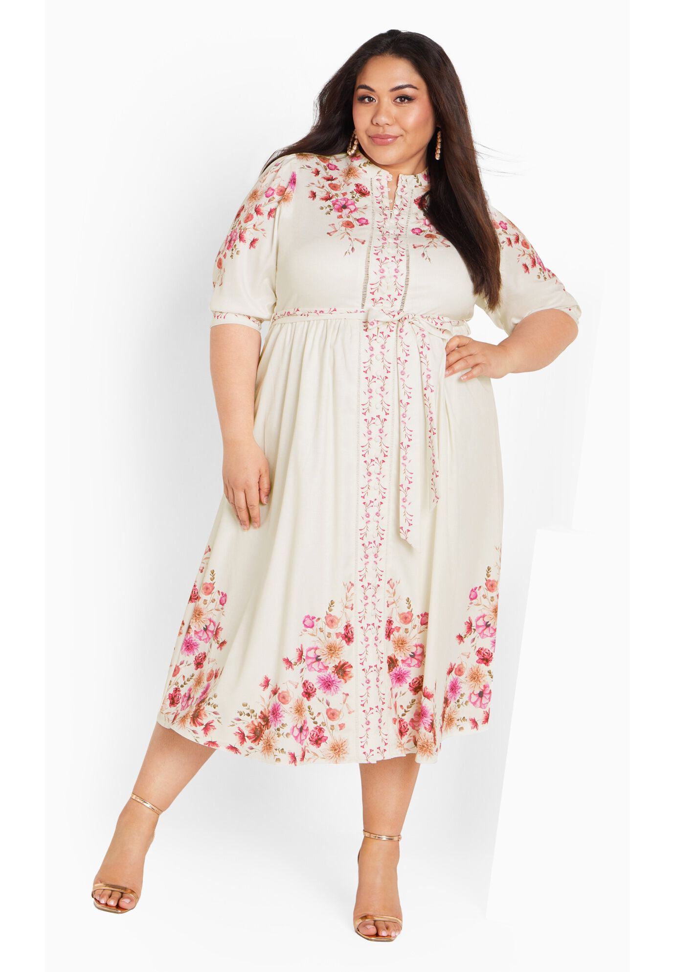 Annabelle Button Closure Midi Dress - ivory, IVORY, on-hover image number 1