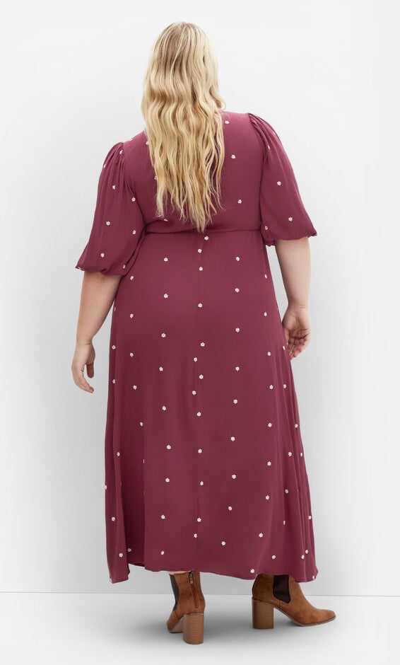 Ulla Embroidered Dress - blackberry, RED, alternate image number 2