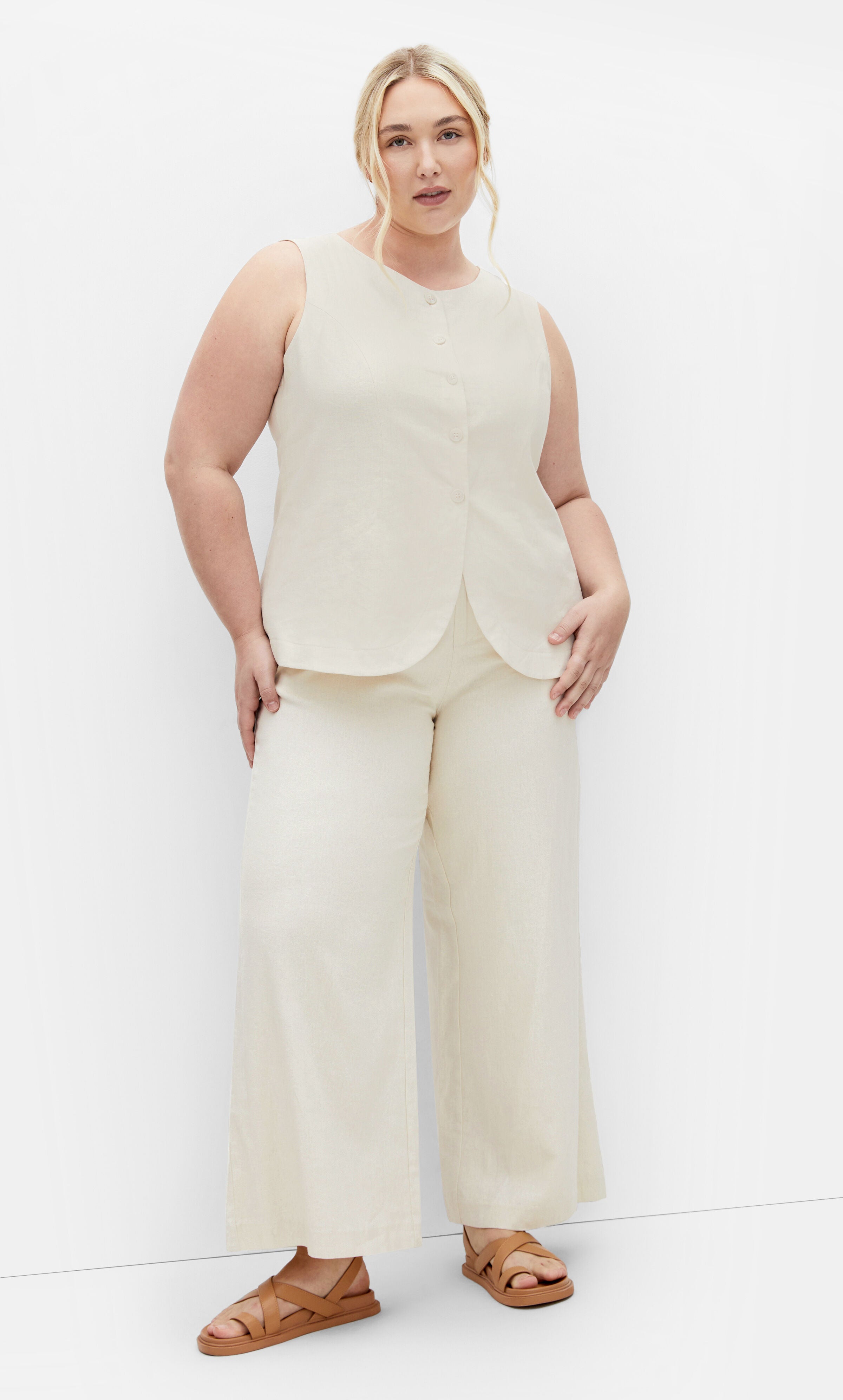 Vivien Linen Pant - cream, BEIGE, hi-res image number 0