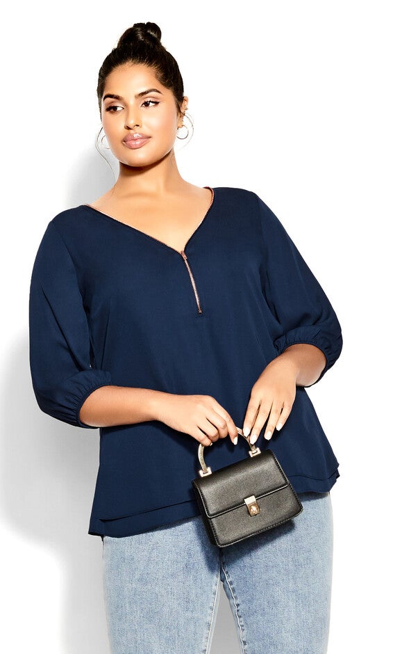 Sexy Fling Elbow Sleeve Top - navy, BLUE, hi-res image number null