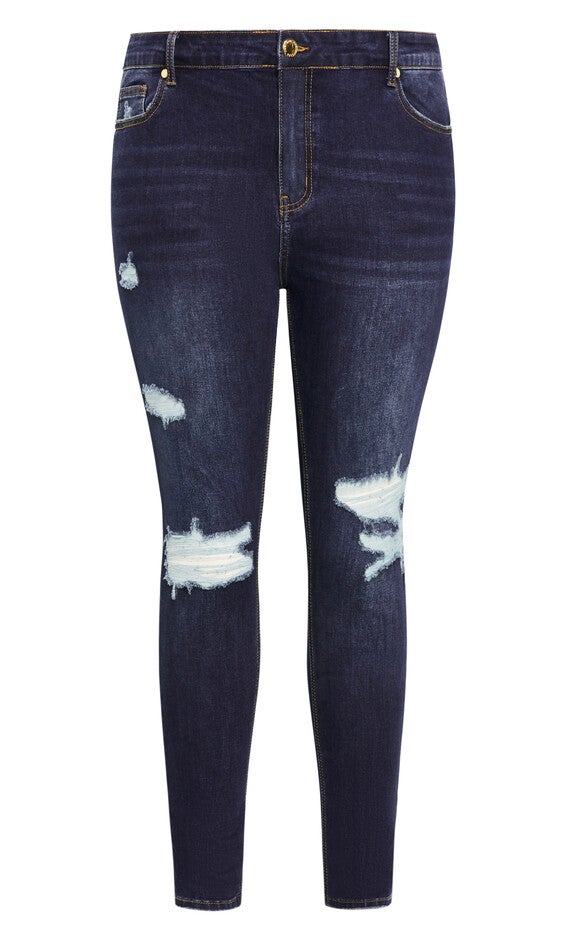 Asha Jojo Distressed Detail Crop Jean - dark denim, DARK, alternate image number null
