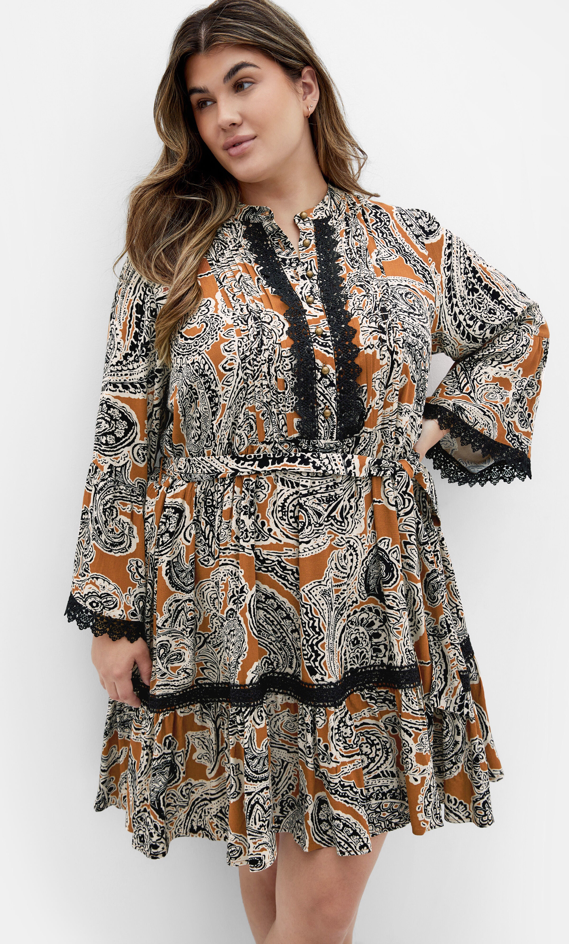 Camille Print Dress - caramel, BROWN, alternate image number 2