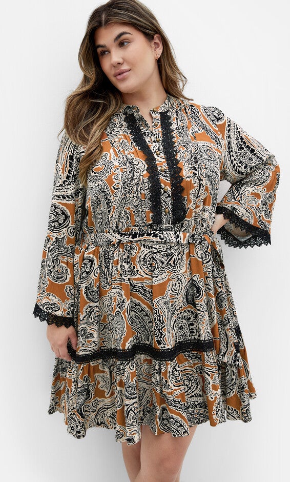 Camille Print Dress - caramel, BROWN, alternate image number 2