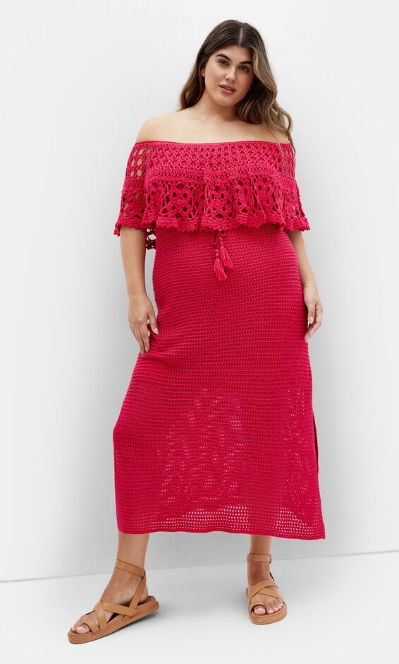 Callie Crochet Dress - raspberry, PINK, hi-res image number 0