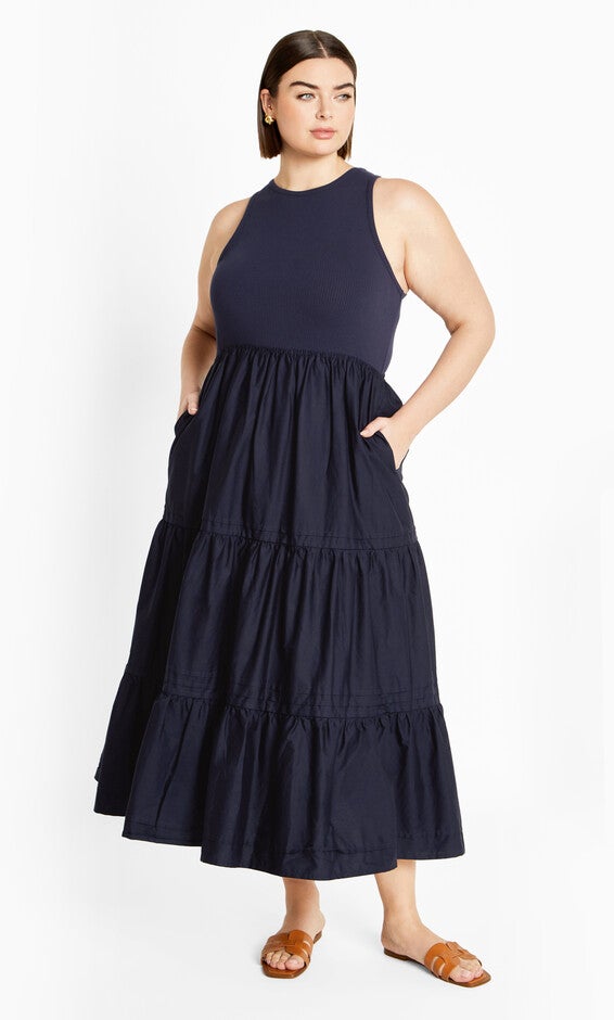 Chelsea Mixed Media Dress - navy, NAVY, alternate image number null