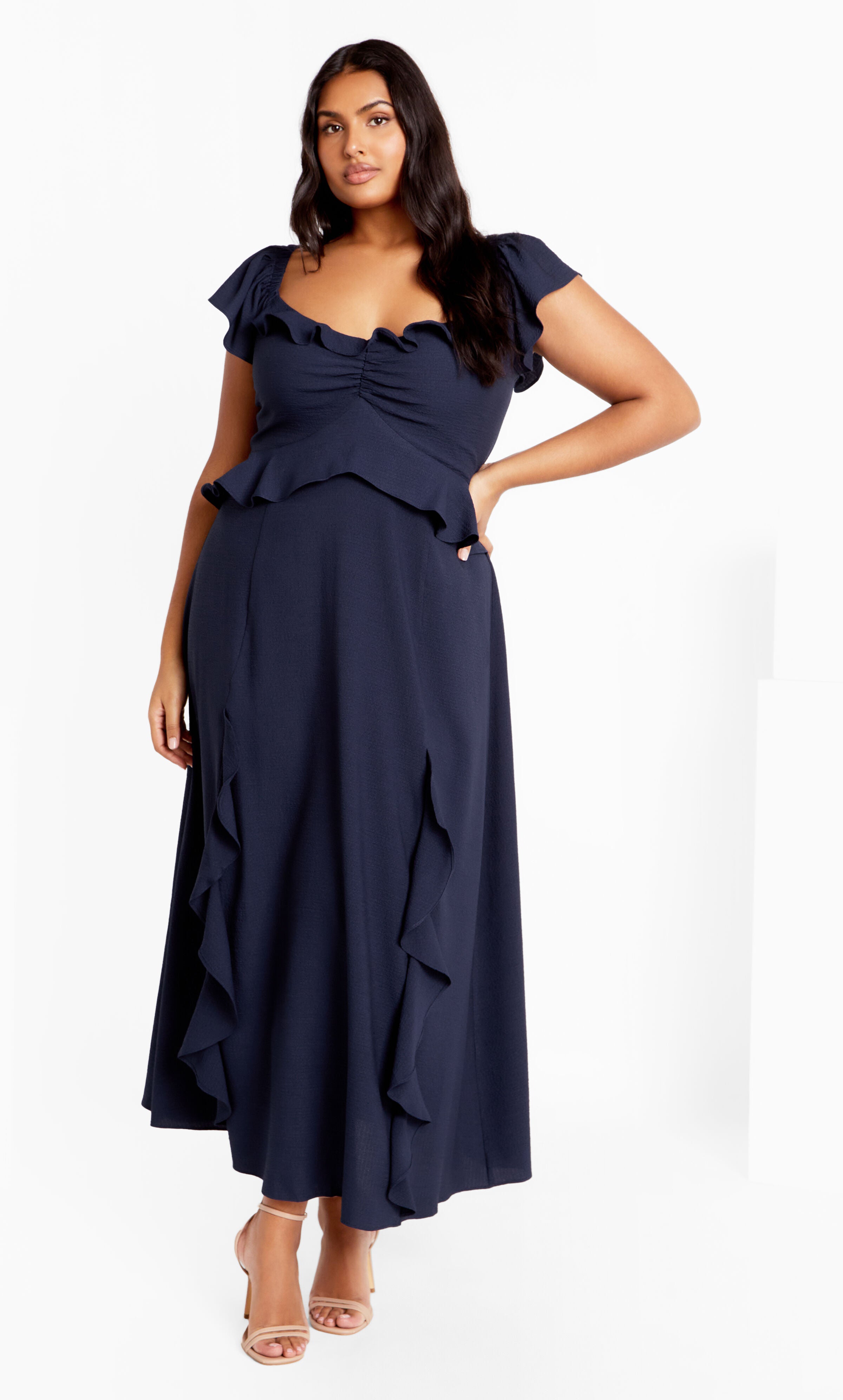 Frill Fee Maxi Dress - navy, NAVY, alternate image number 1