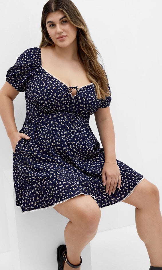 Sky Kiss Dress - navy print, BLUE, alternate image number null