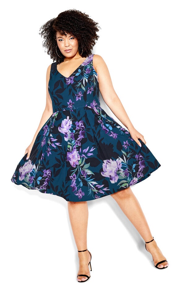Hydrangea Print Dress - teal, GREEN, alternate image number null