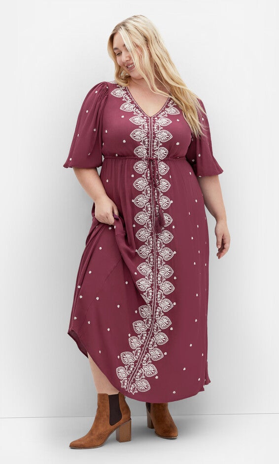 Ulla Embroidered Dress - blackberry, RED, hi-res image number 0
