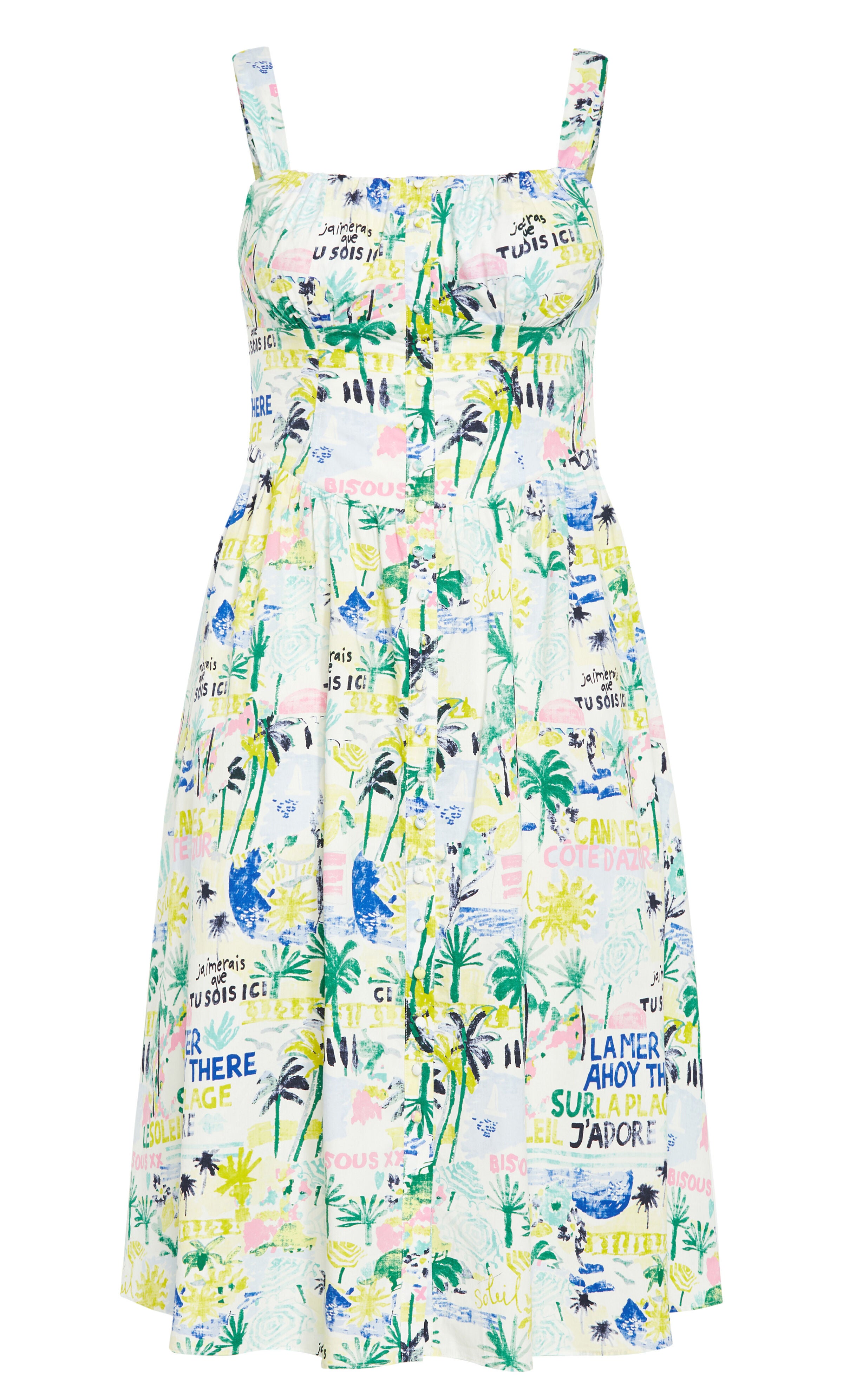 Postcards Print Cotton Dress - white, GREEN, alternate image number 3