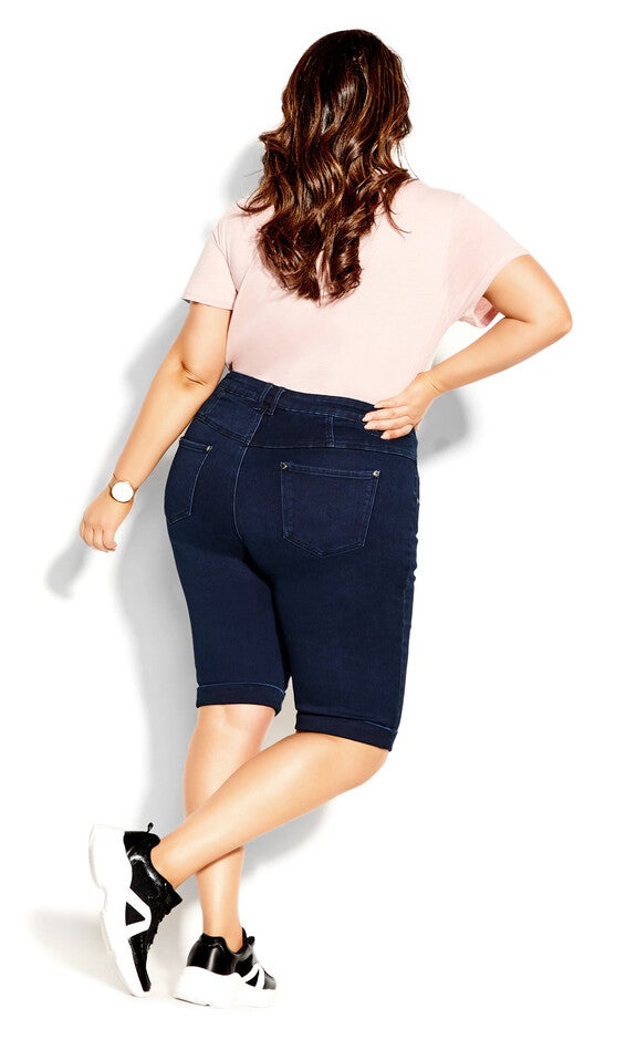 Knee Hi Waist Short - dark denim, BLUE, alternate image number null
