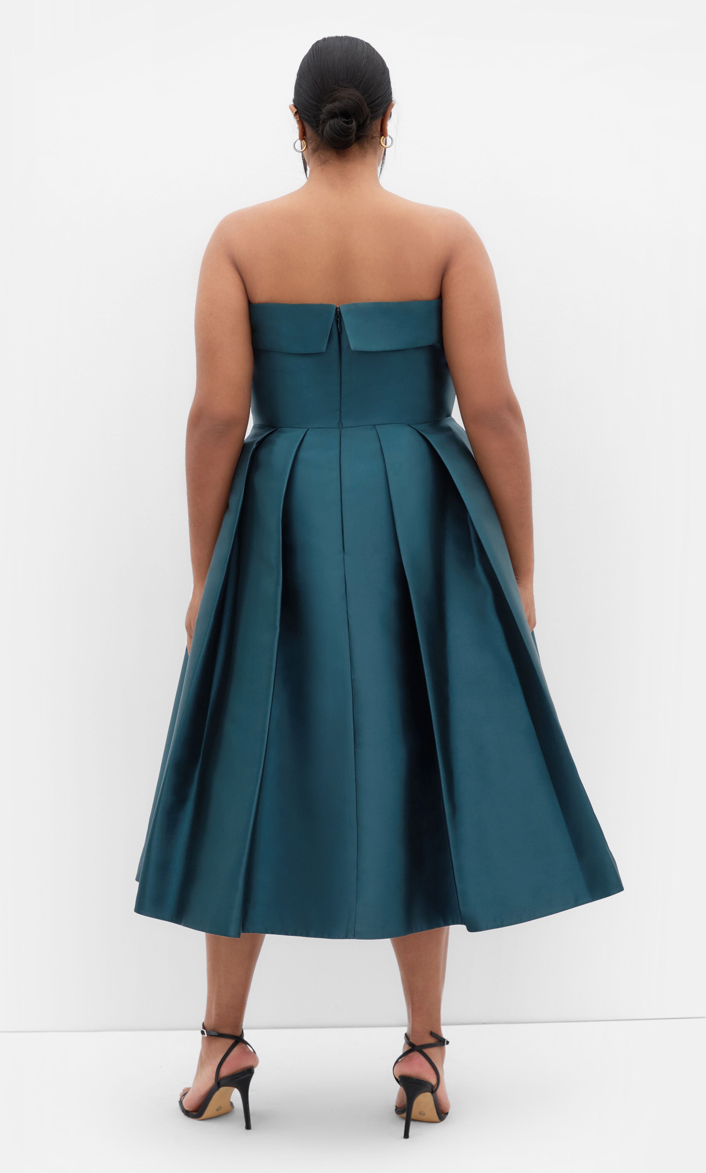Tiffany Strapless Midi Dress - deep teal, GREEN, alternate image number 1