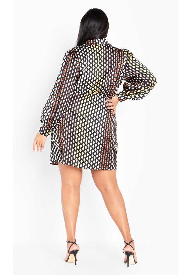 Genevieve Print Dress - black, ORANGE, alternate image number null