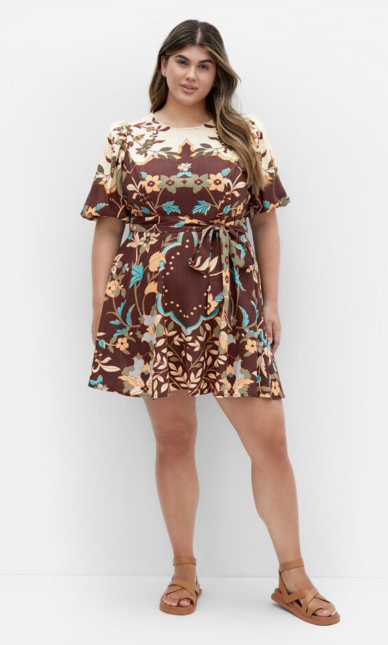 Forever Placement Linen Dress - mocha, BLACK, alternate image number 2