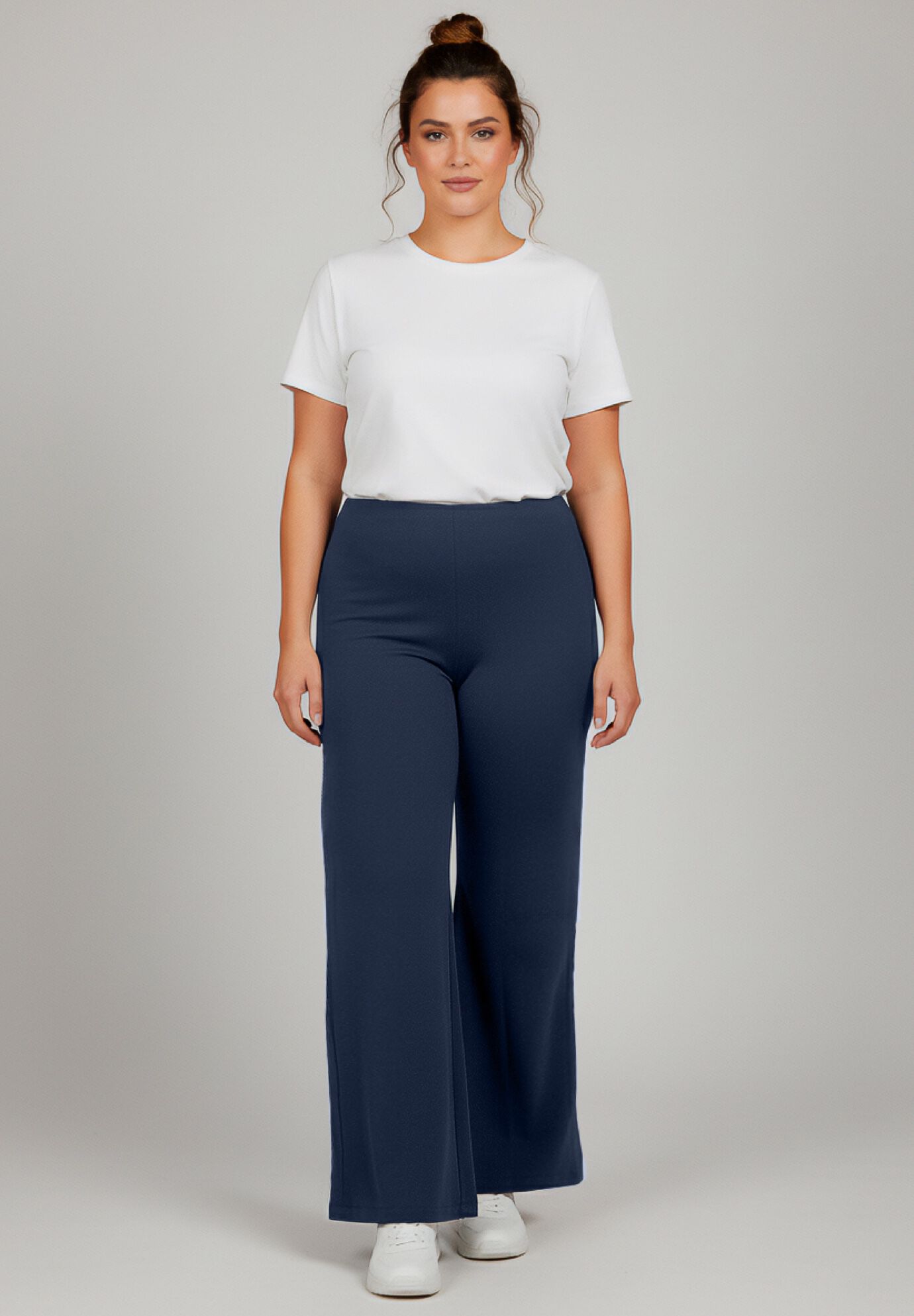 Ponte Wide Leg Pant, NAVY, on-hover image number 1