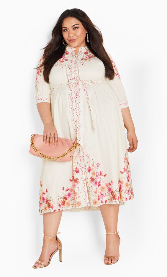 Annabelle Button Closure Midi Dress - ivory, IVORY, hi-res image number null