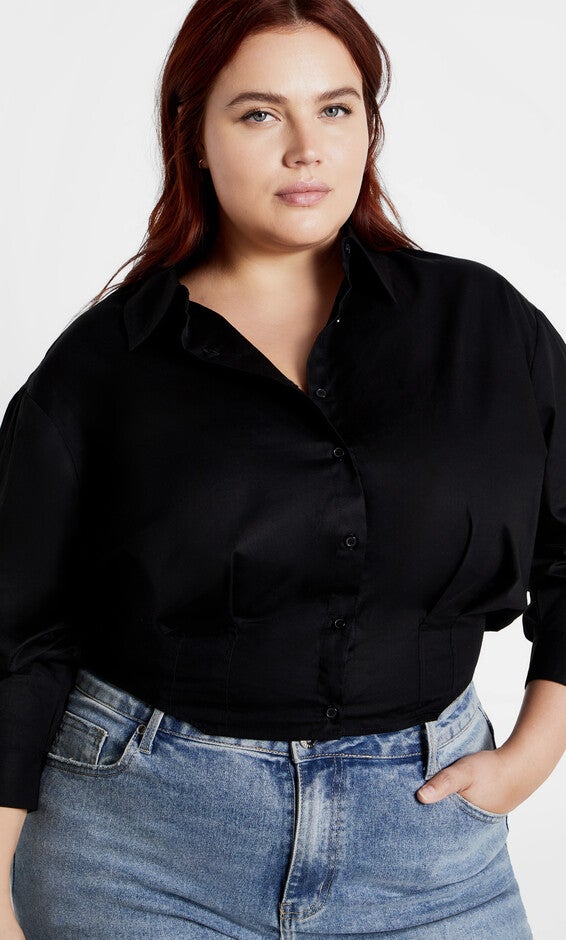Classic Crop Shirt - black, BLACK, alternate image number 3
