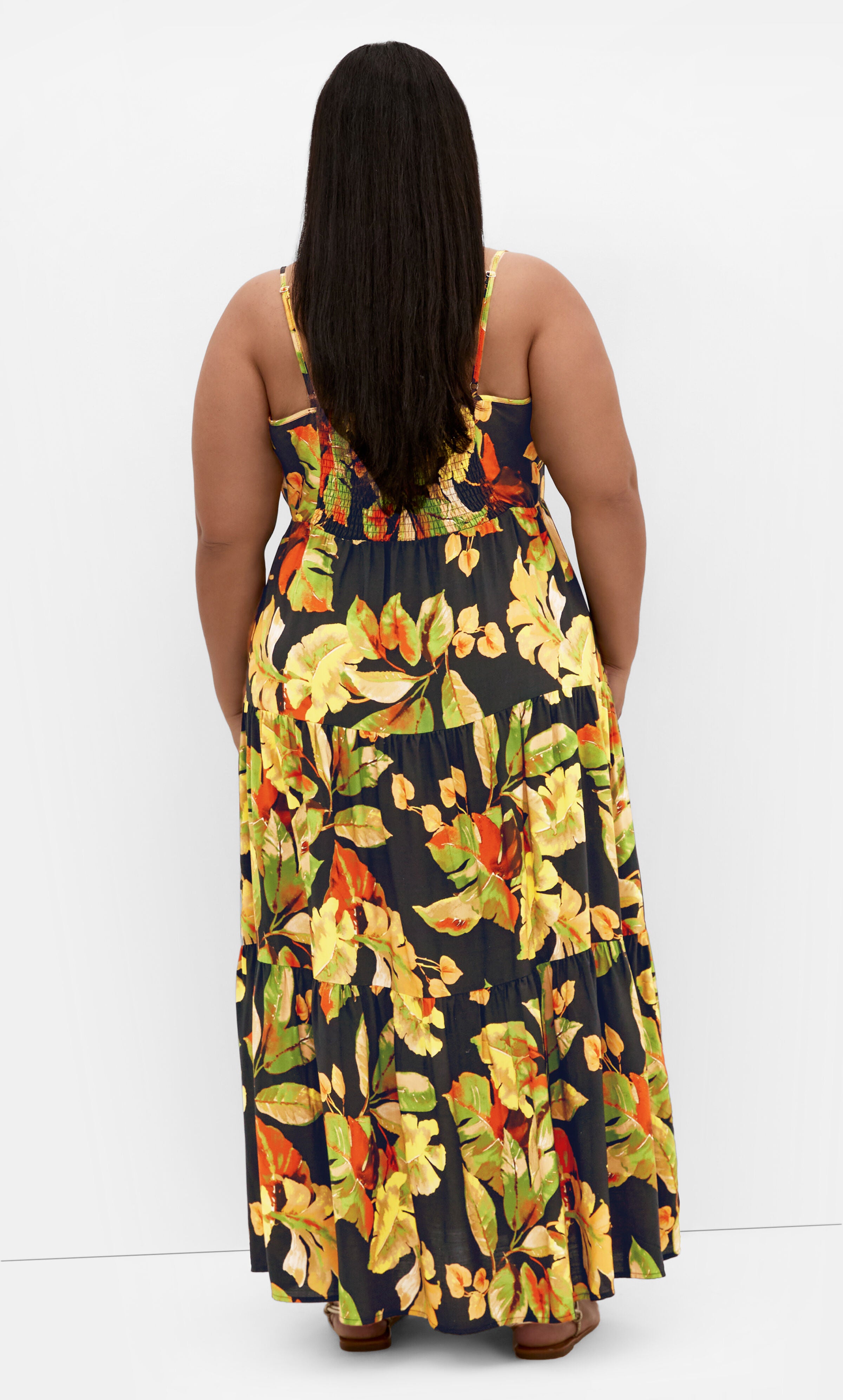 Oasis Tropical Maxi Dress - foliage leaves print, ORANGE, alternate image number 1
