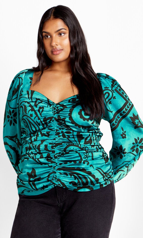 Sienna Print Top - peacock, GREEN, hi-res image number null