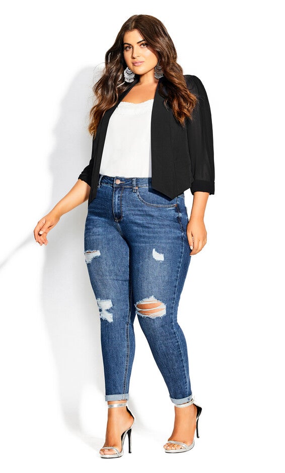 Cropped Blazer Jacket - black, BLACK, alternate image number null