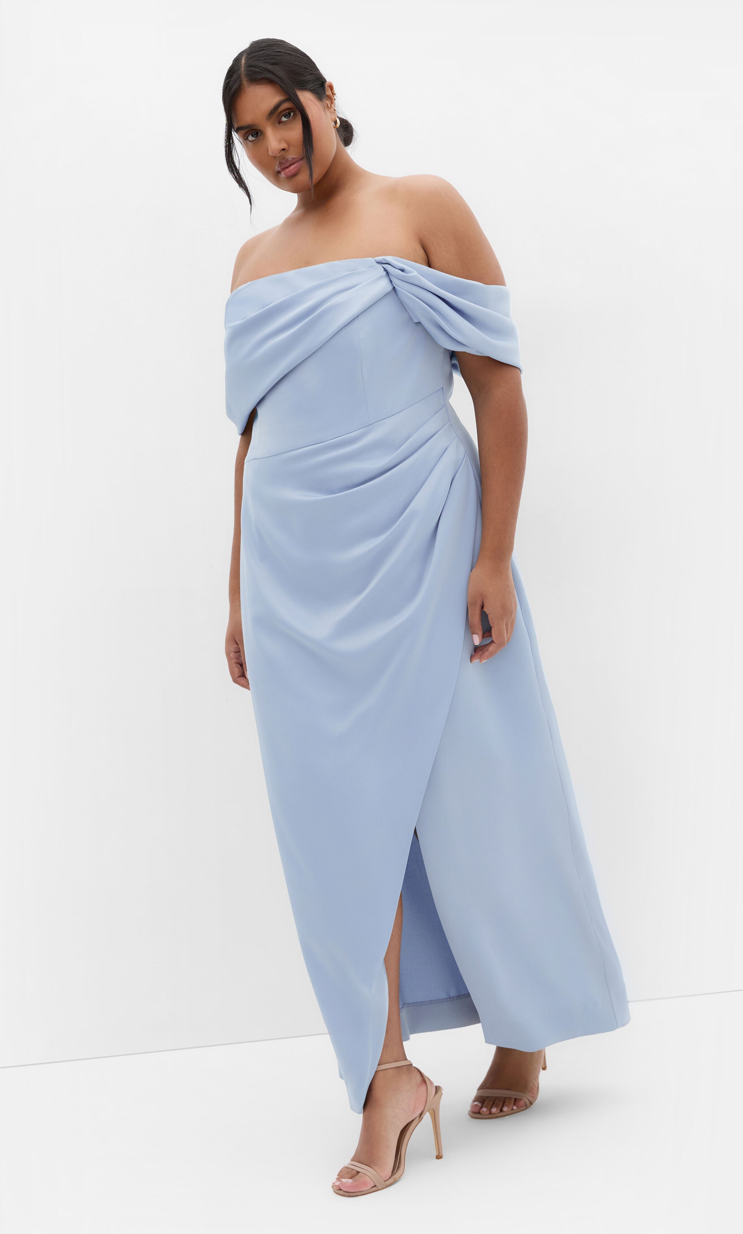 Paloma Off Shoulder Maxi Dress - dusty blue, BLUE, hi-res image number 0