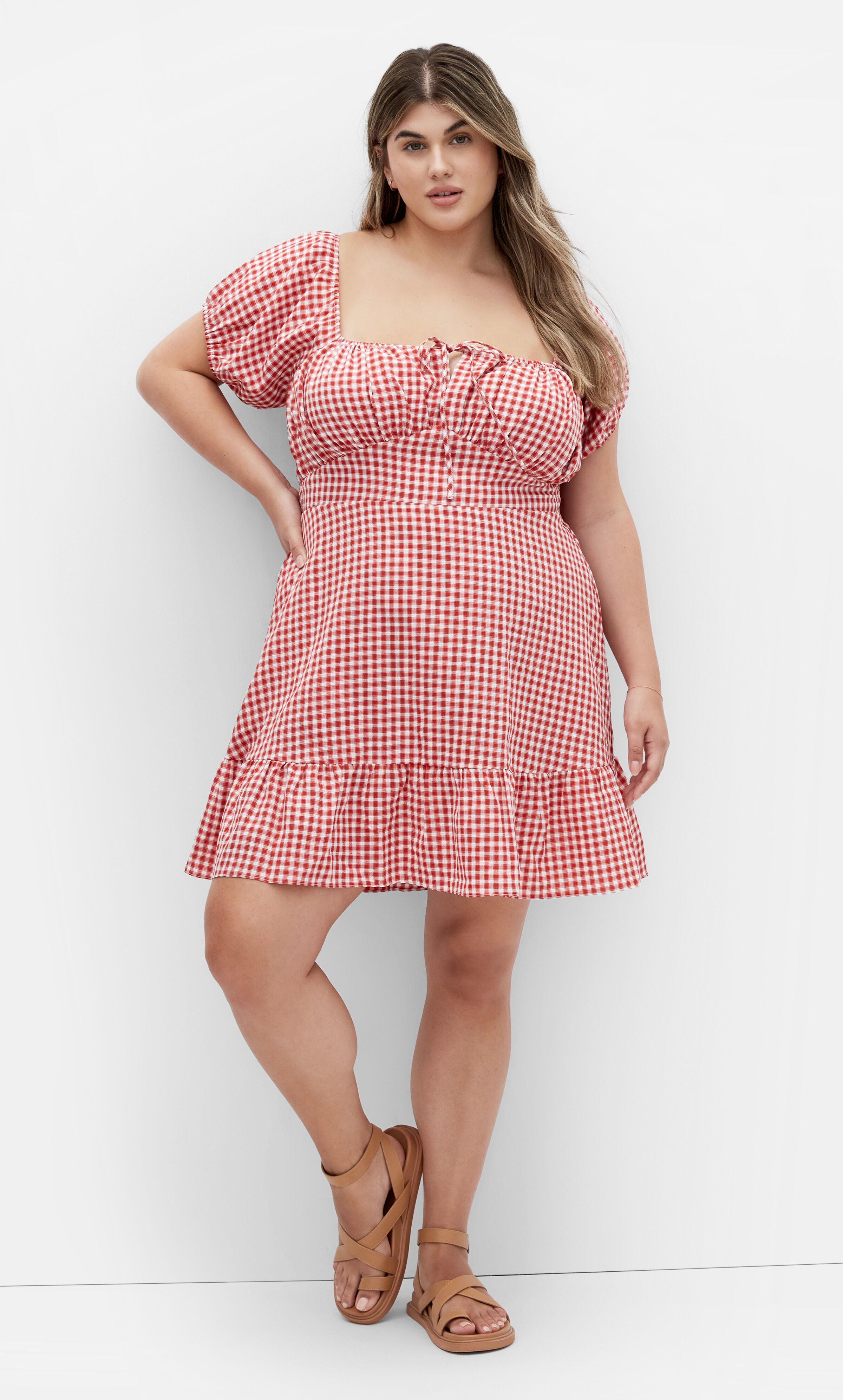 Cute Gingham Dress - red, RED, hi-res image number 0