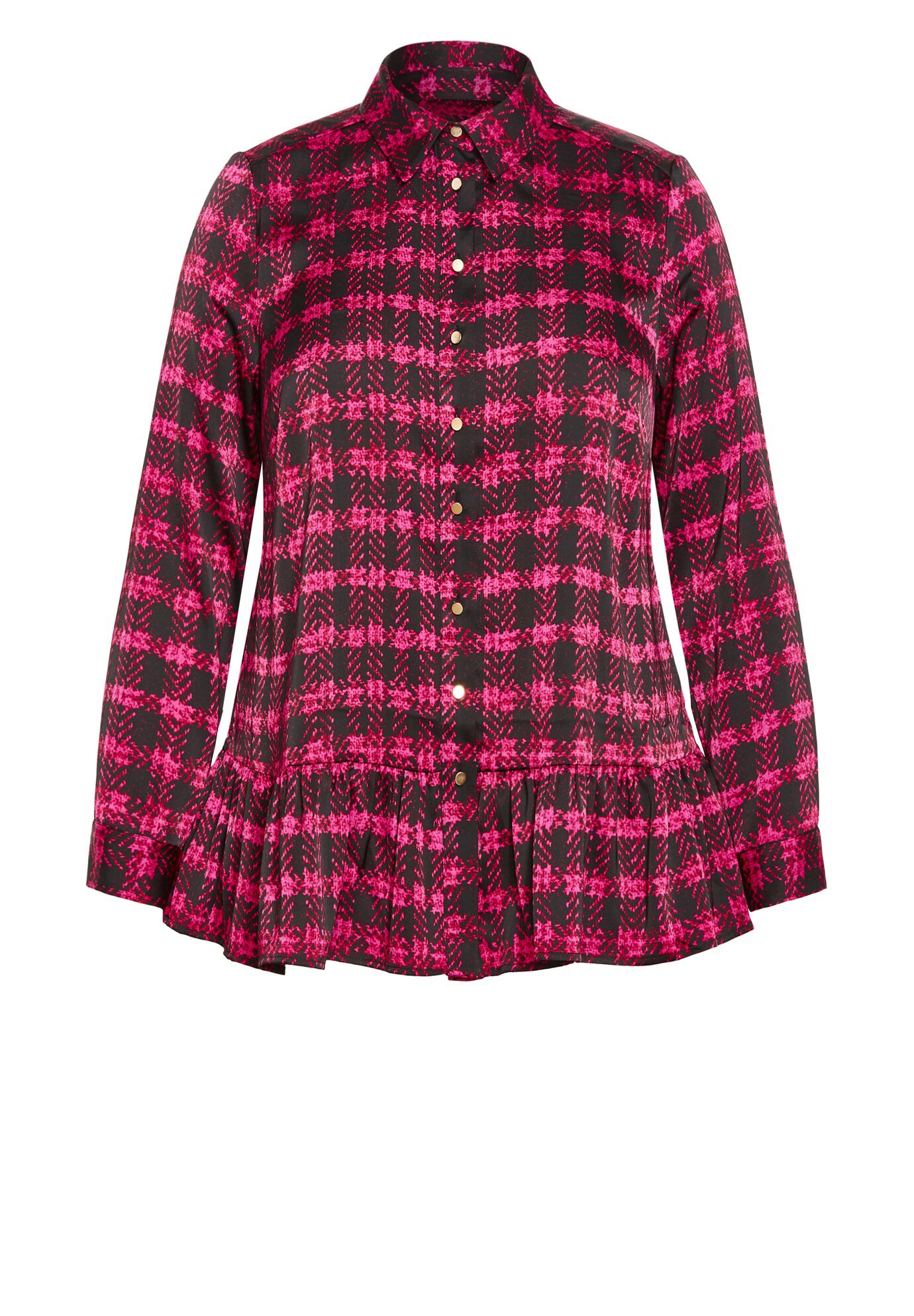 Gracie Full Sleeves Ruffle Shirt, PINK CHECK, alternate image number 3