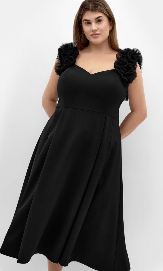 Roselyn Ruffle Tulle Midi Dress - black, BLACK, alternate image number null