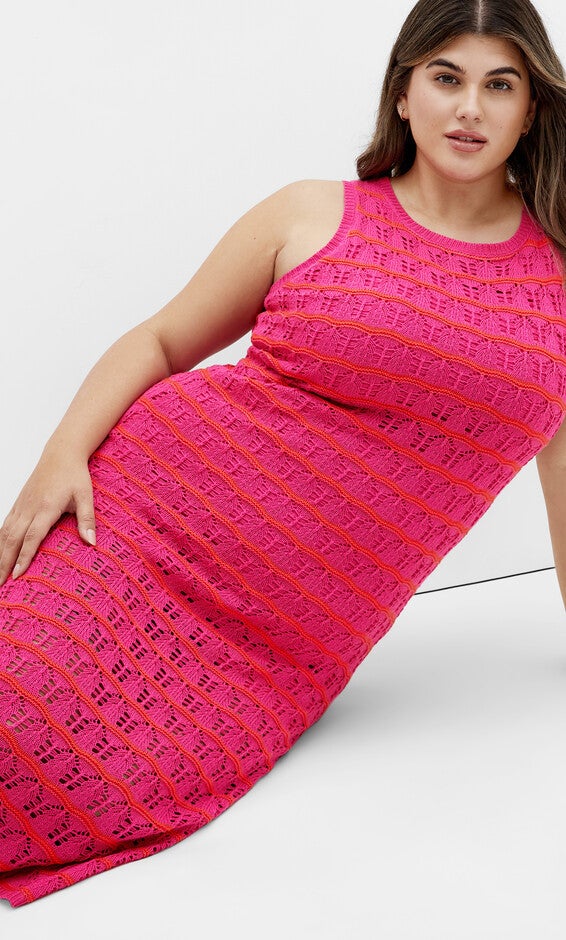 Crochet Stripe Dress - pink, PINK, alternate image number 3