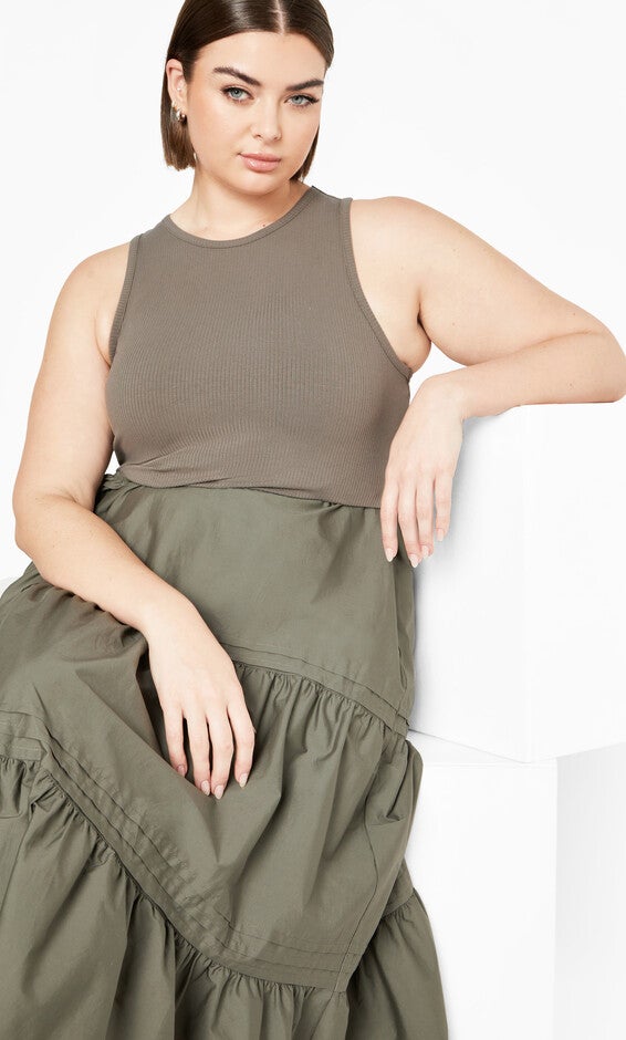 Chelsea Mixed Media Dress - olive, OLIVE, hi-res image number 0