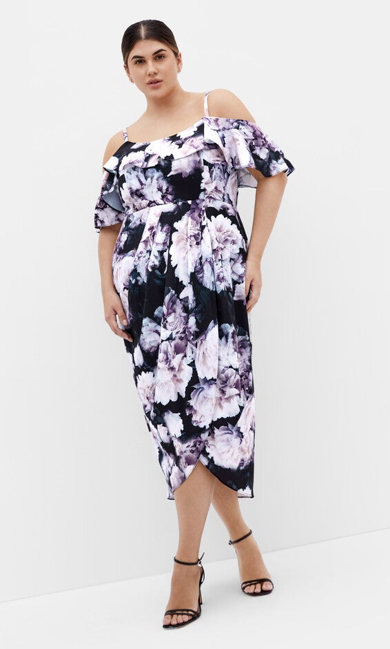 draped midi dress plus size Yours London Women's Plus Size Black Drape Front Midi Dress Size 18