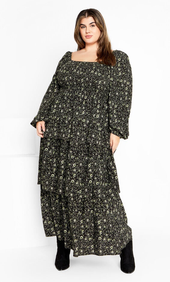 Dahlia Tiered Maxi Dress - olive, GREEN, hi-res image number null