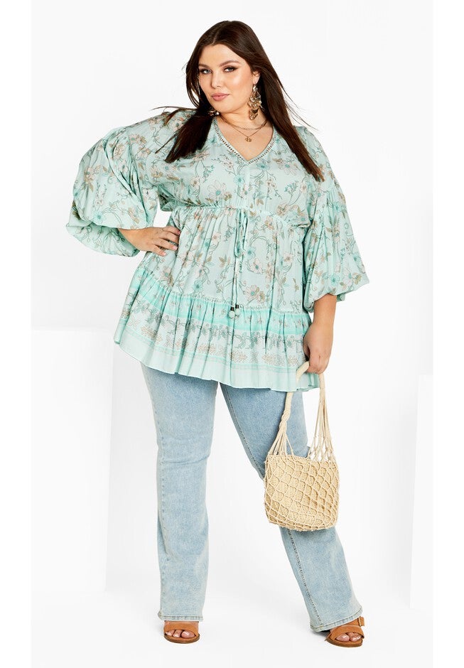 Spirited Floral Tunic - seafoam, GREEN, on-hover image number null