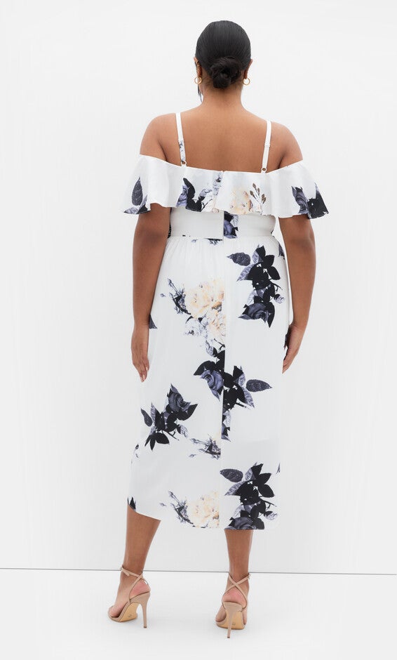 Floral Drape Midi Dress - cream, WHITE, alternate image number null