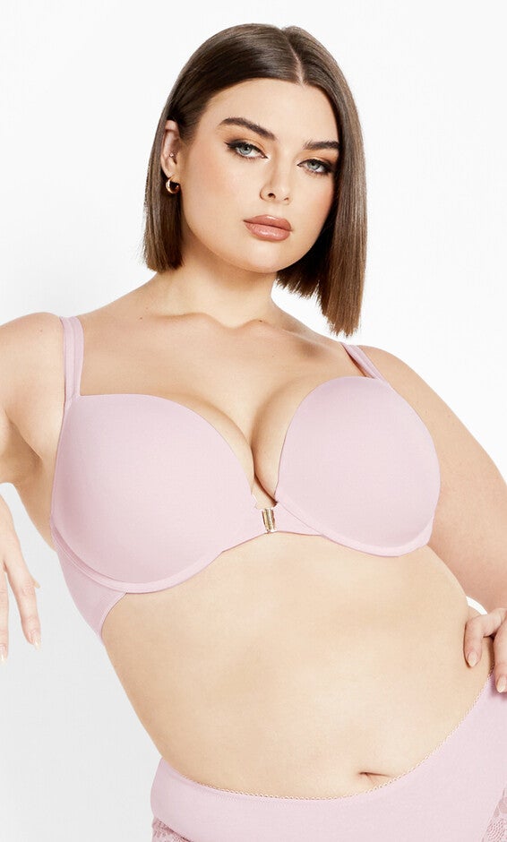 Smooth & Chic Front Close Cotton Push Up Bra - pink icing, PINK, hi-res image number null