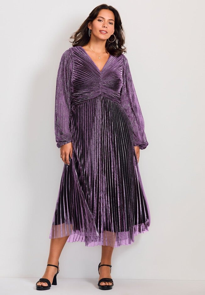 Pleated Plisse Dress, AMETHYST, hi-res image number 0