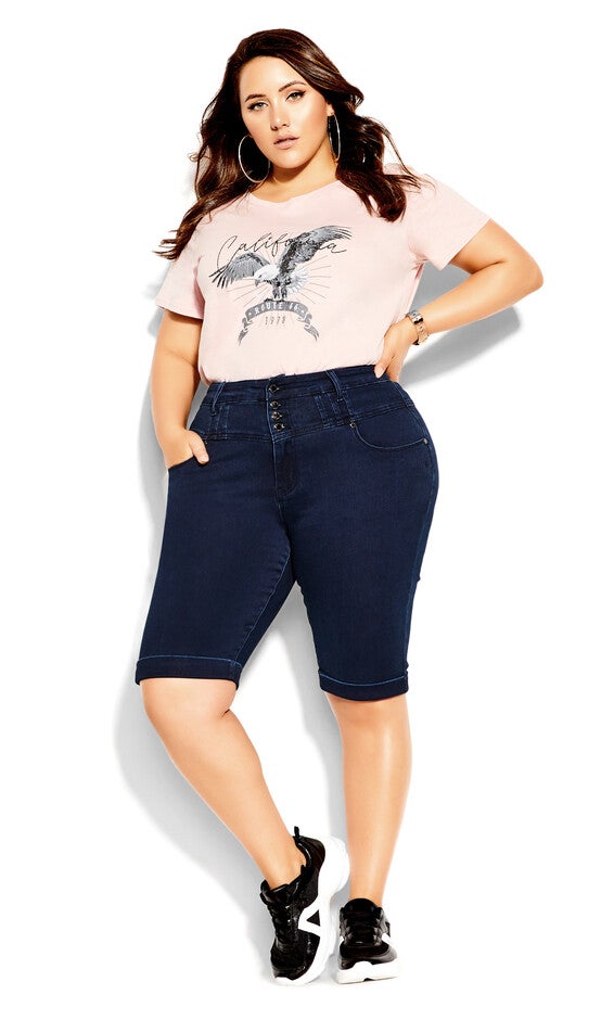 Knee Hi Waist Short - dark denim, BLUE, alternate image number null