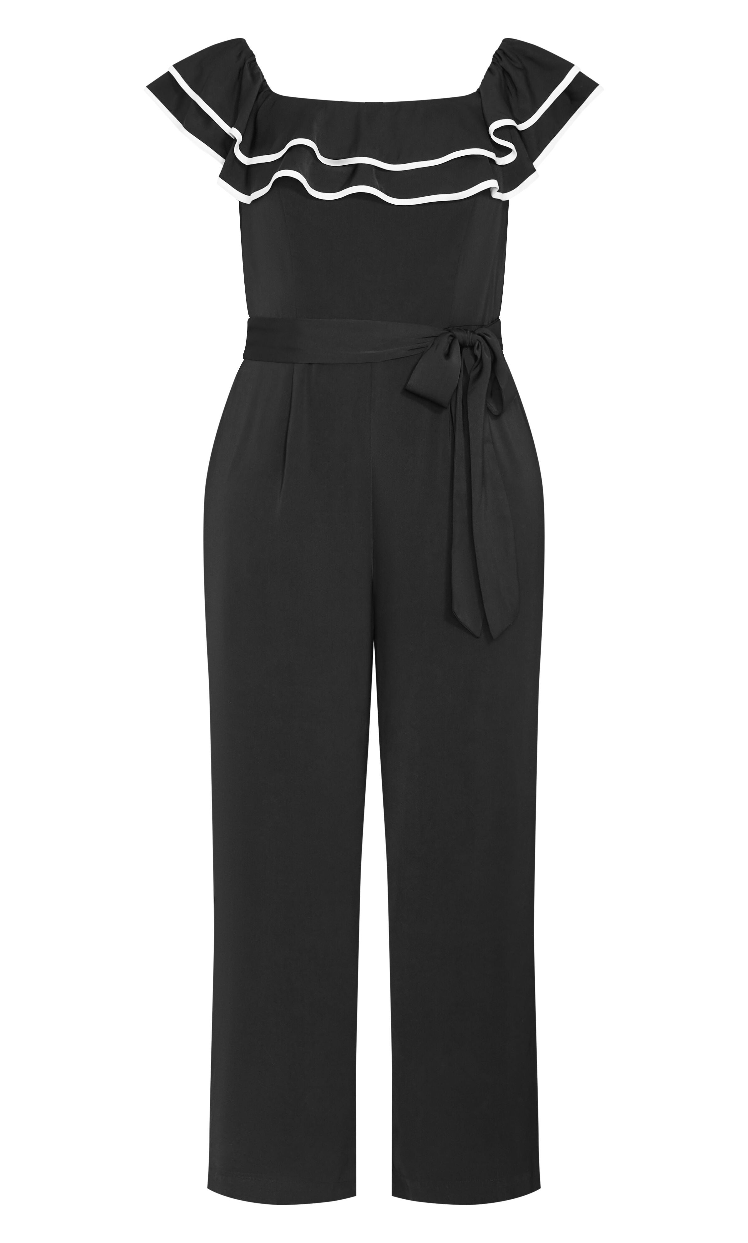 Demure Off Shoulder Frill Jumpsuit - black, BLACK, alternate image number 5